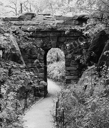Stone arch, Central Park, New York City, Black and White photo