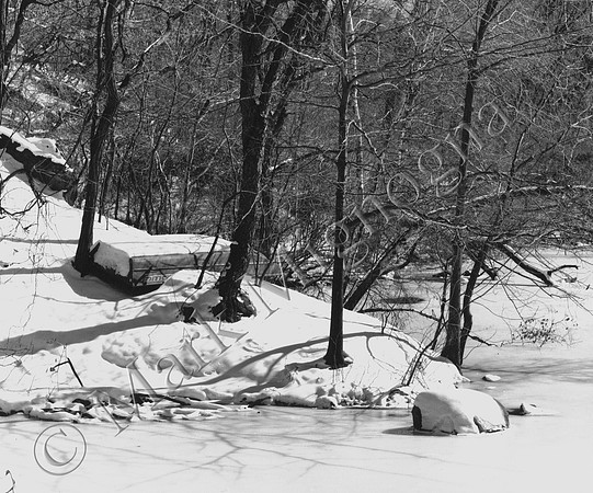 Row boat in the snow, Central Park, New York City